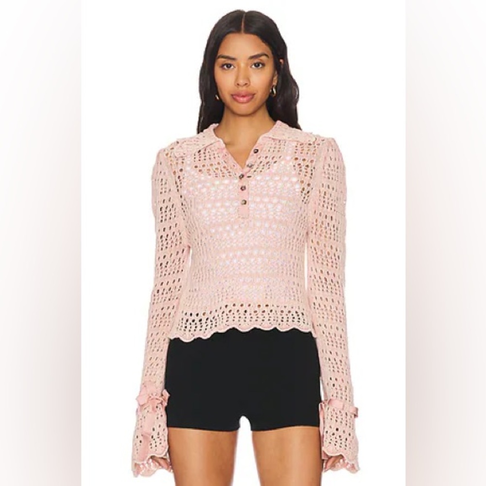 NEW Free People Pointelle Pullover Sweater Mauve Pink Sweater Size Small